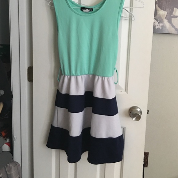 Teal, navy, and white dress