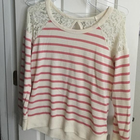 Lace backed long sleeve sweater