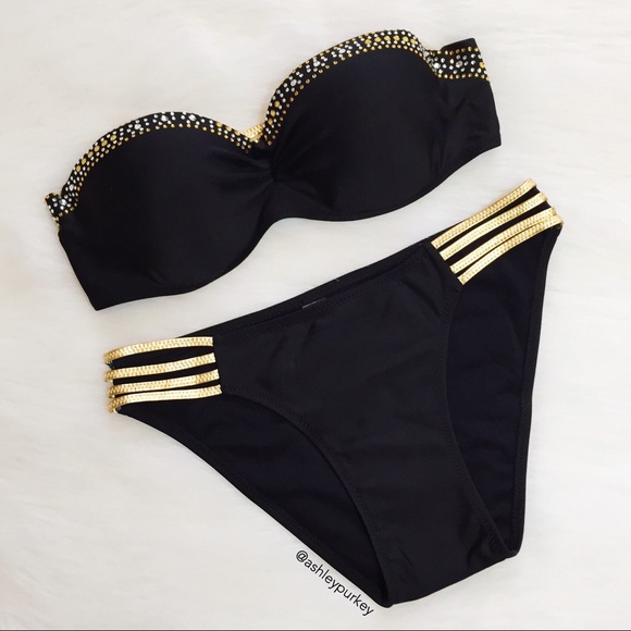 Victoria's Secret Other - ❤️2 DAY SALE❤️ black and gold strappy bikini set