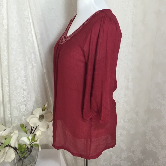 Red blouse with embroidery. FINAL CLEARANCE - Picture 3 of 4