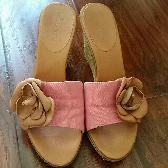 Pink floral wedges