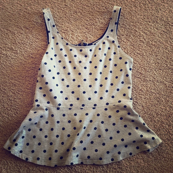 Express gray with navy polka dot peplum top