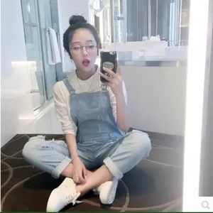 Trashed denim overall