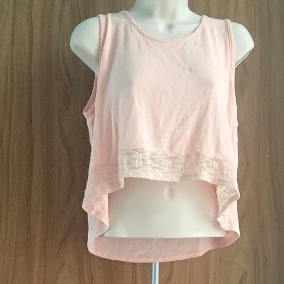 Light pink crop top with lace at the bottom