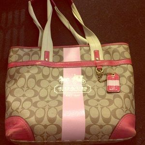 Pink and beige letter "C" coach bag