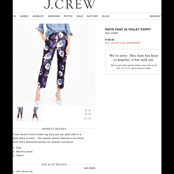 J Crew Patio Violet Poppy Pants - NWT - Picture 3 of 4