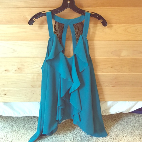Turquoise halter top with back lace detail - Picture 1 of 4