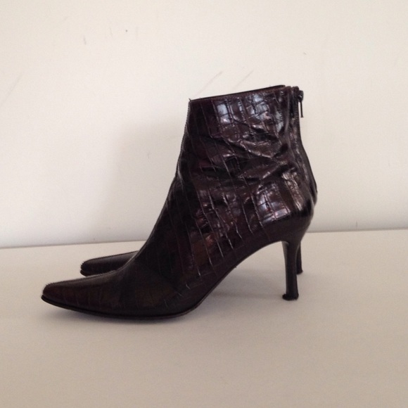 Max de Carlo Shoes Max Decarlo Faux Crocodile Chocolate Brown Booties Poshmark