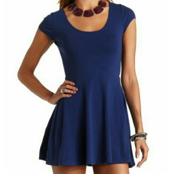 Blue skater dress with cut out back