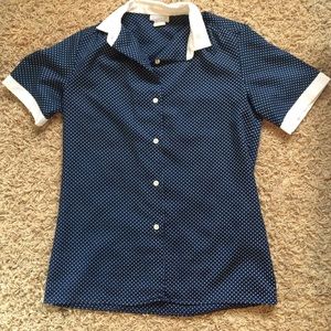 Blue & White polka dot silk tee shirt