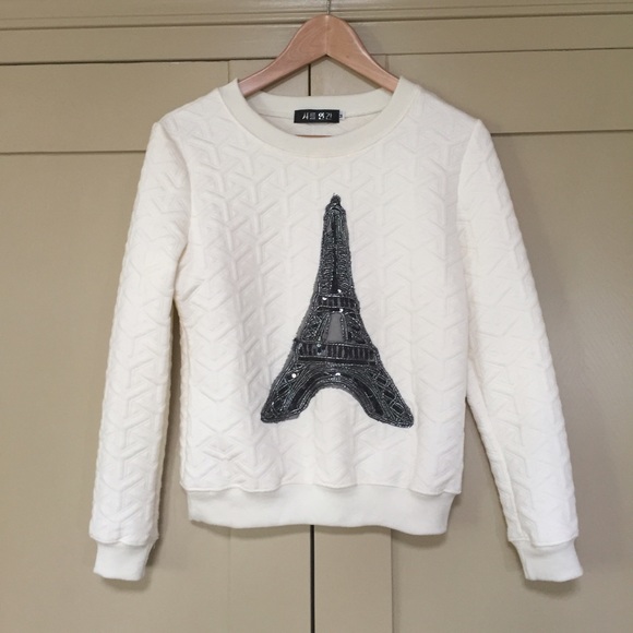 Cream sweater with Paris embroidery