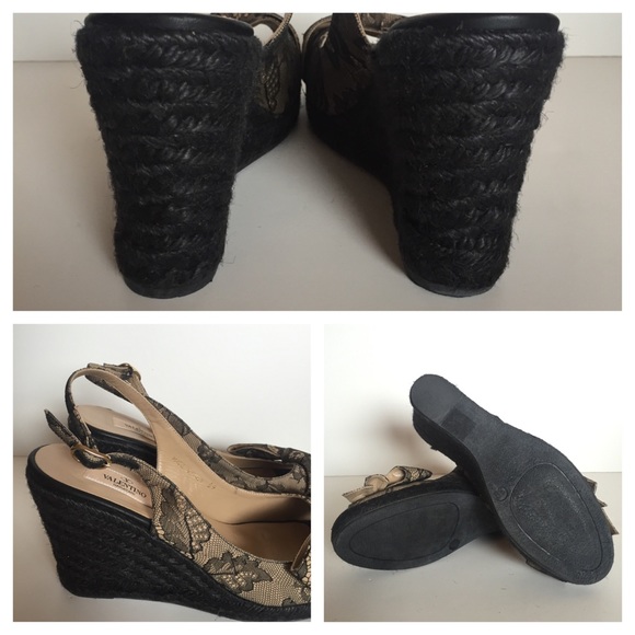 Valentino || Lace Slingback Wedge Black Espadrille - Picture 4 of 4