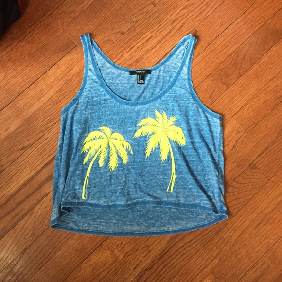 Blue and Green Palm Tree Crop Tank