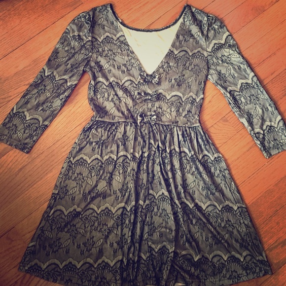 Gray and gold lace design dress
