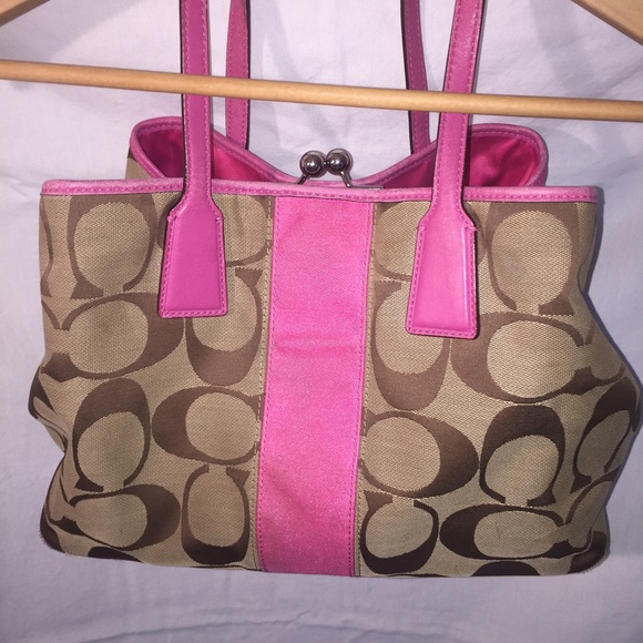 Authentic Coach Pink And Brown Signature Handbag