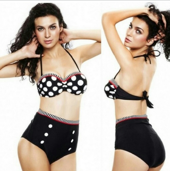 boutique Other - Pin Up Retro Bikini polka dots black & white new