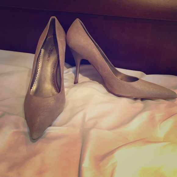 BCBGirls gold pointed toe heels