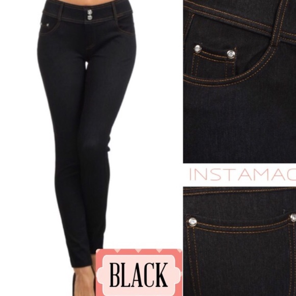 BLACK OR NAVY DENIM LOOK JEGGINGS! - Picture 2 of 3