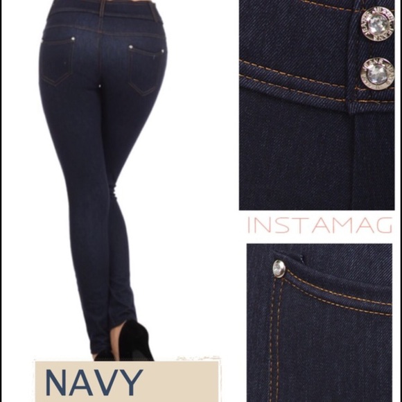 BLACK OR NAVY DENIM LOOK JEGGINGS! - Picture 3 of 3