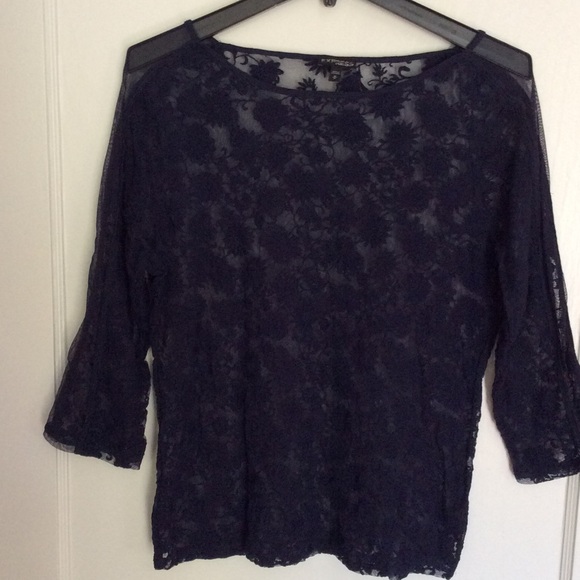 Express Navy Lace top with 3/4 sleeves - Picture 1 of 4
