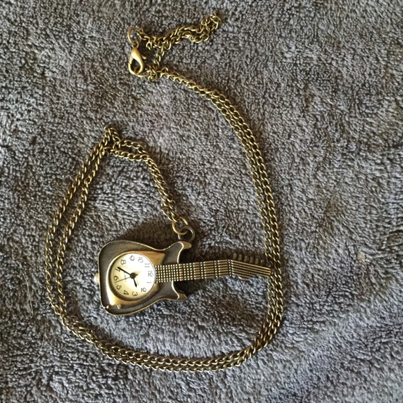 Clock in guitar necklace with chain