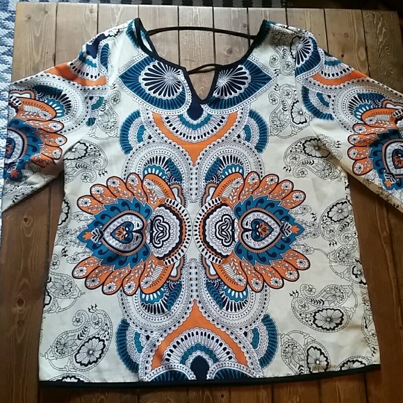 Tops - Cream, teal, and orange blouse Tops - Cream, teal, and orange blouse