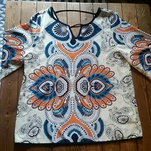 Tops - Cream, teal, and orange blouse Tops - Cream, teal, and orange blouse