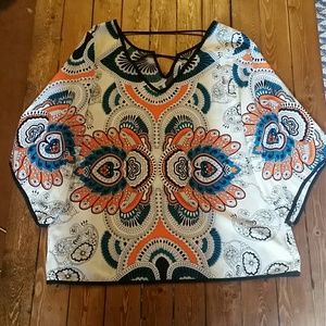 Tops - Cream, teal, and orange blouse Tops - Cream, teal, and orange blouse