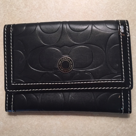 Coach Black Leather Wallet w/ Patent Leather Trim