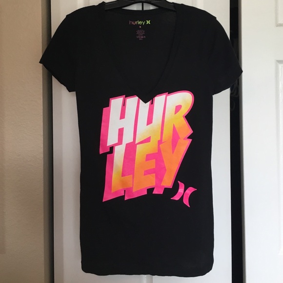 Hurley Black V-neck tee top.  Size medium - Picture 1 of 3