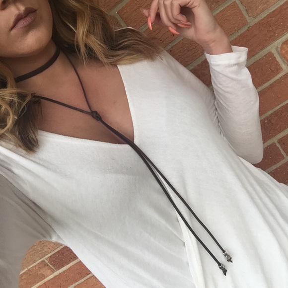 Genuine Leather Choker Lariat Tie Necklace