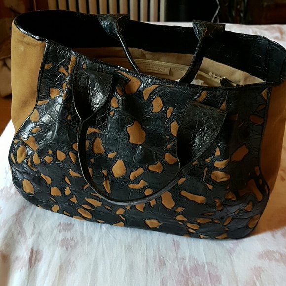 Brown and black crocodile medium handbag purse
