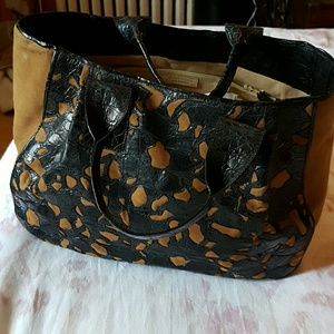 Brown and black crocodile medium handbag purse