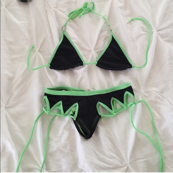 Neon green and black swimsuit