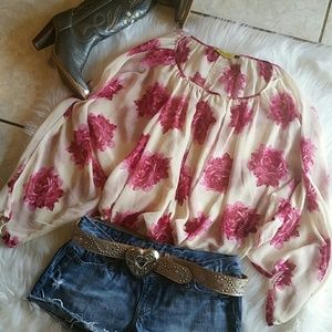 Flowy Sheer Rose Boho Blouse🌹