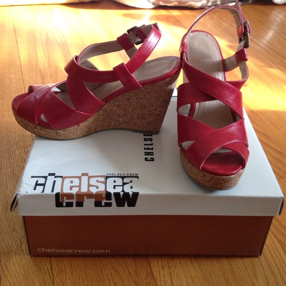 Red Chelsea Crew wedge sandals