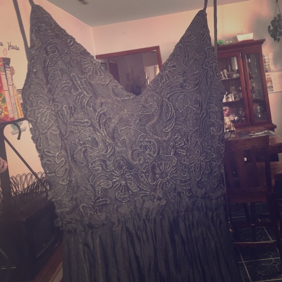 Black lace maxi dress open back