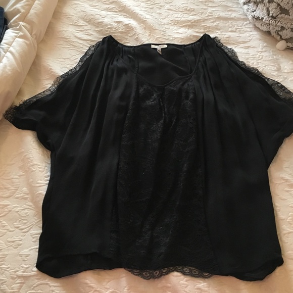 Joie black silk and lace blouse