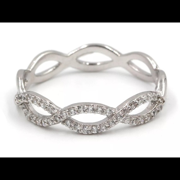 .925 Sterling Silver CZ Criss cross Ring