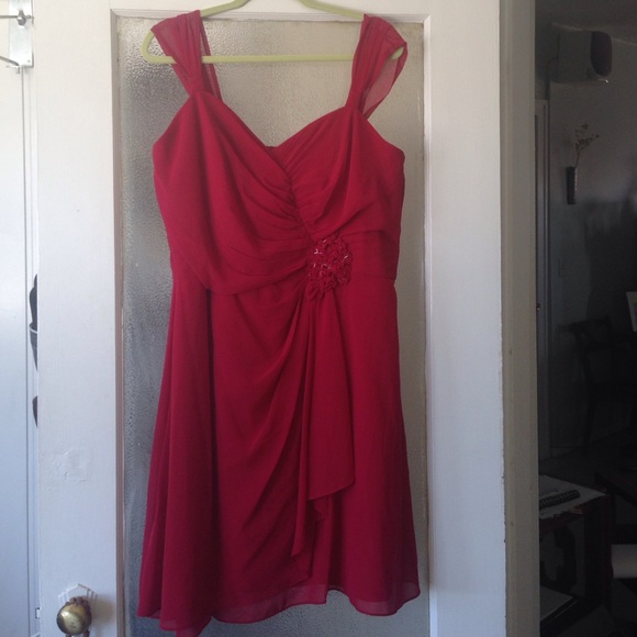 Apple red chiffon semi formal dress