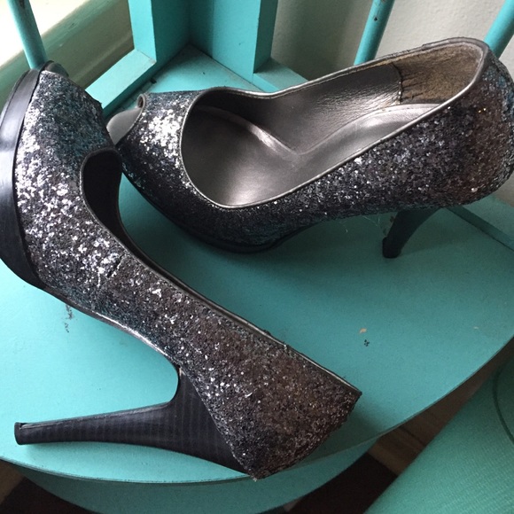 Silver glitter heels
