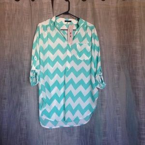 Mint and white chevron top