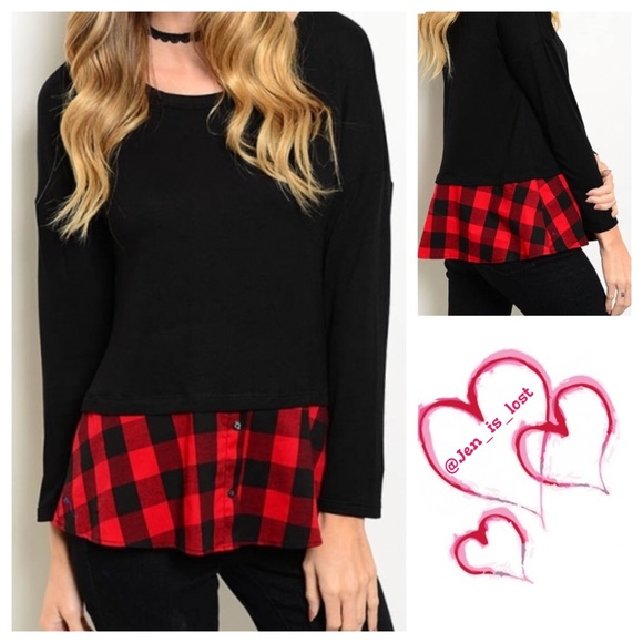 Tops - Black Top w/Plaid Layer Bottom