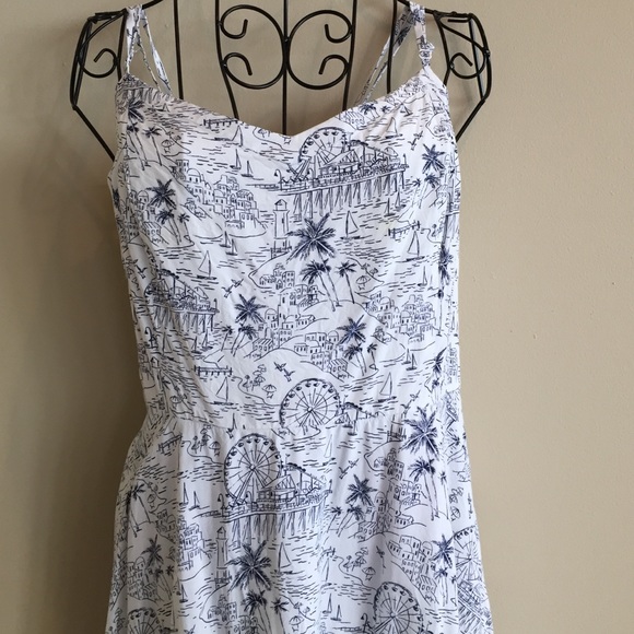 Navy and white patterned dress