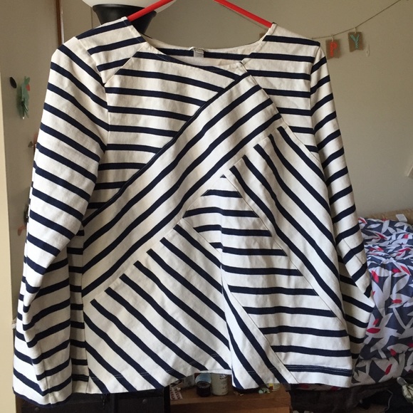 J Crew Long Sleeve Cross Stripe Top