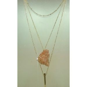 3 Layer Natrual Druzzy Stone Pendent Necklace