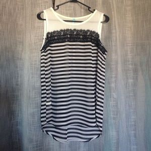 Black and white striped sheer tank.