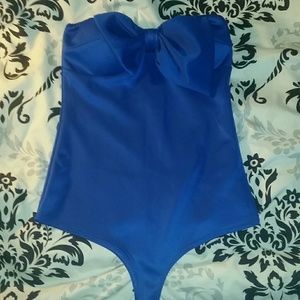 Blue strapless bodysuit