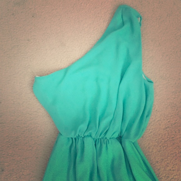 One shoulder Aqua maxi dress