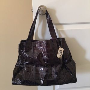 Elegant, deep plum, vinyl croc embossed purse.